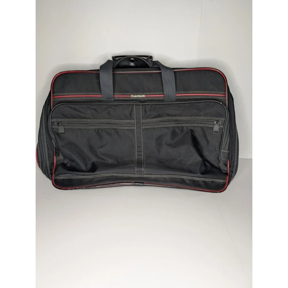 Vtg Samsonite Oyster Garment Bag 1987 Black Red Trim Fold-Out Travel Luggage USA